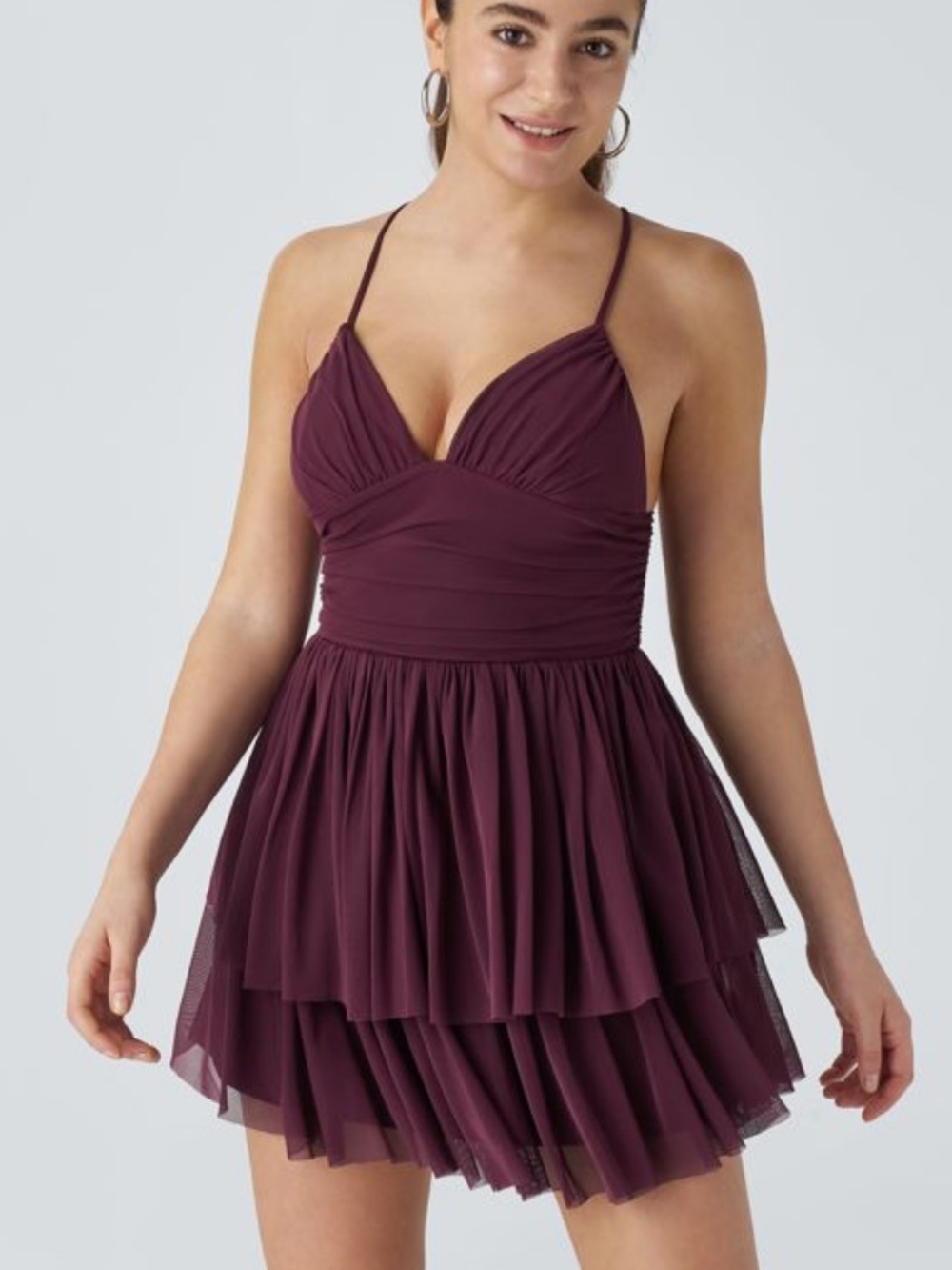 HALARA Plum Tiered Spaghetti-Strap Mini Dress